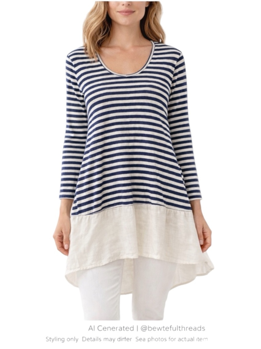 Cut Loose XS Coastal Linen Stripe Hi-Low Tunic Minimalist Lagenlook